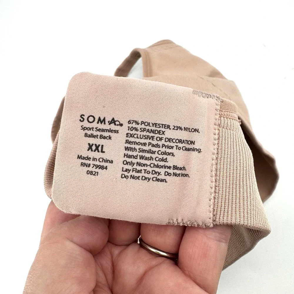 Soma Sport Seamless Ballet Back Bra XXL Beige Convertible Straps Stretchy - Picture 4 of 7